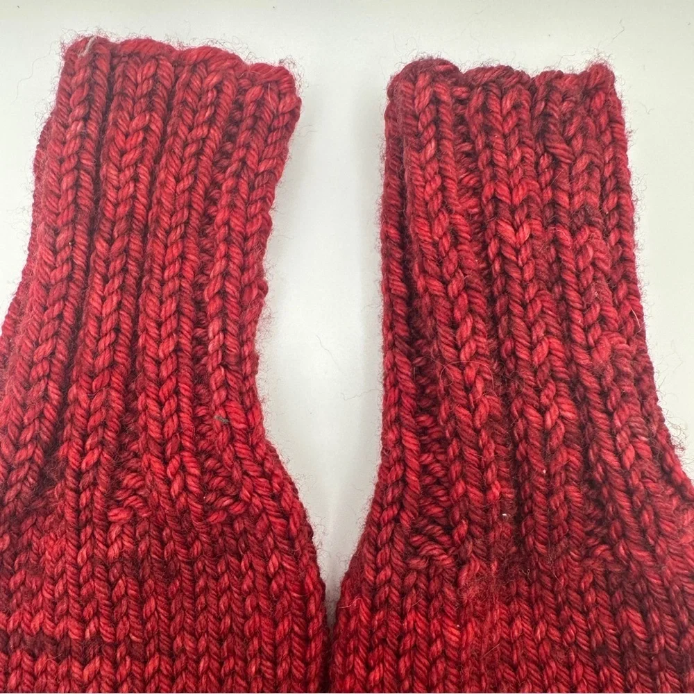 Red Knit Fingerless Gloves with Button